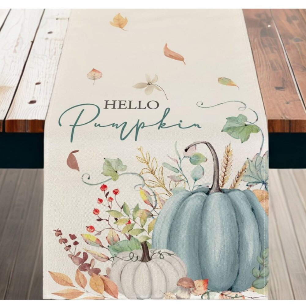 Pumpkin Table Runner Decorative Cloth Fall Cottage Decor Thanksgiving Decoration - Picture 6 of 8